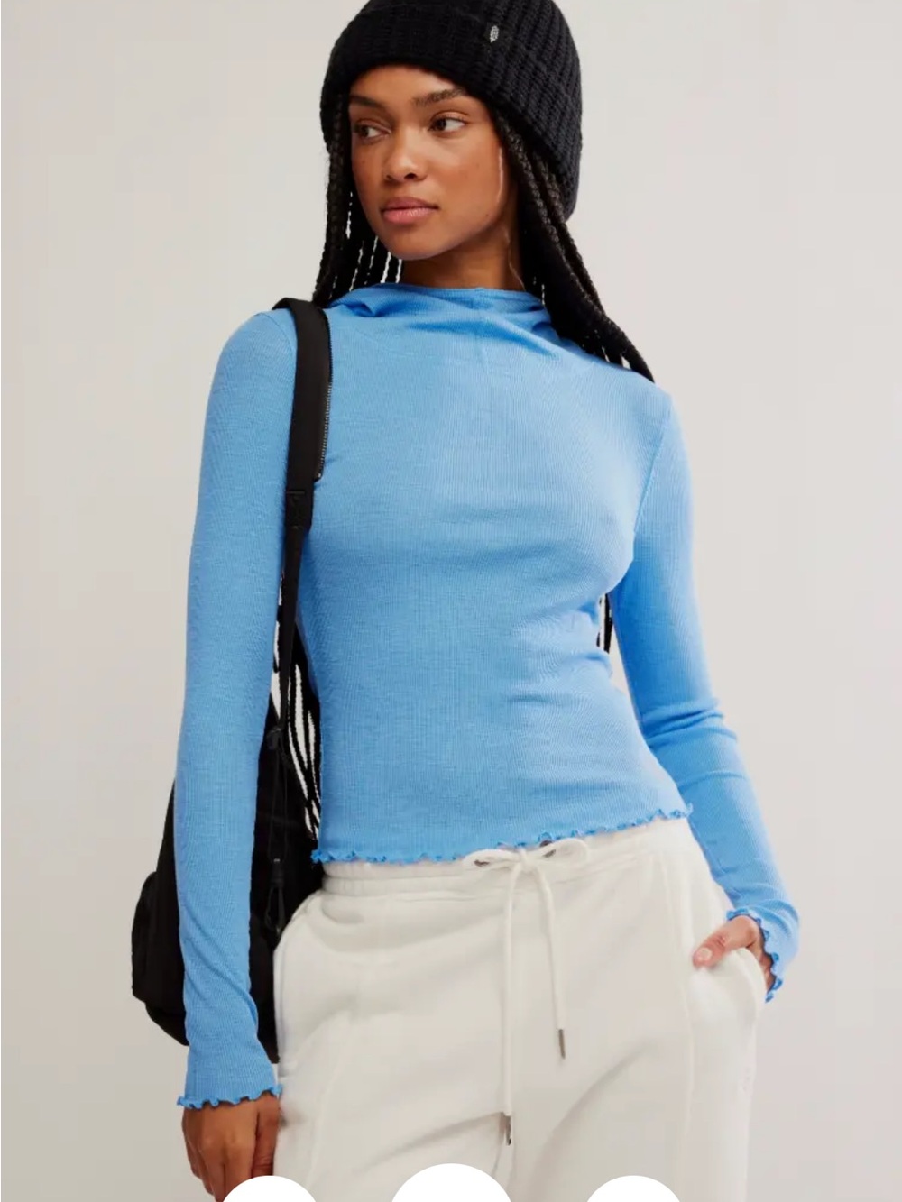 FP Movement by Free People Riviera Blue Ribbed HoodedLong Sleeve Top